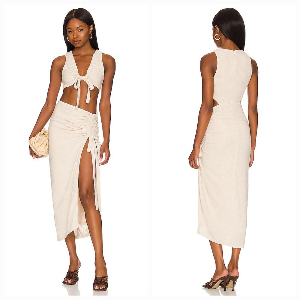 Camila Coelho Cream Two-Piece Midi Dress with Side Slit